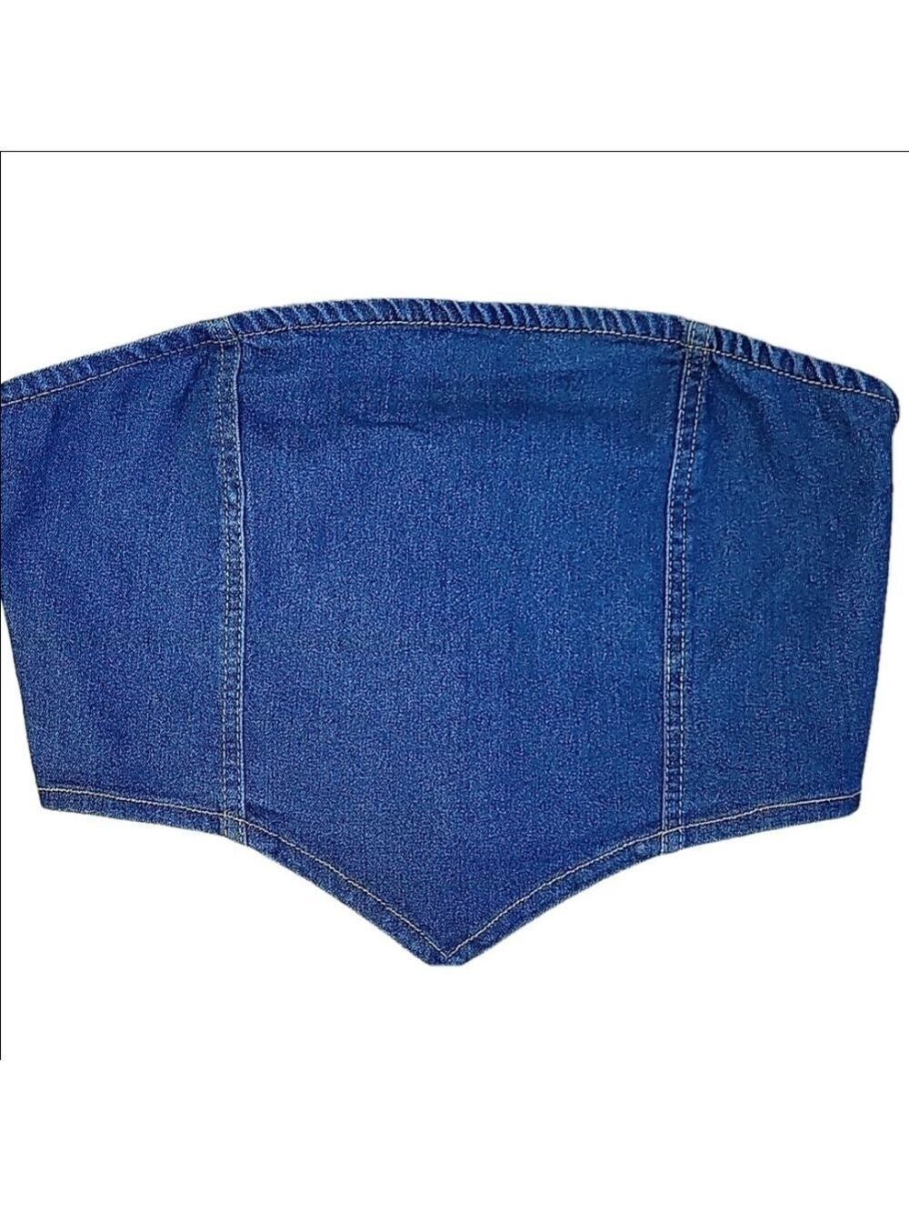 LA Armario Blue Denim Canadian Tuxedo Tube Top Size XLarge NWT